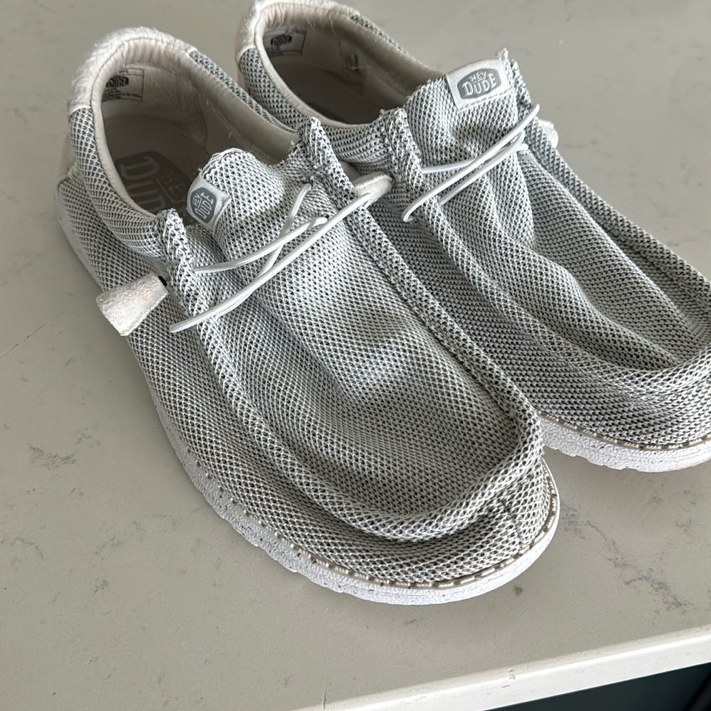 Hey Dude Wally Men’s light Gray/White Used size 14 Wide